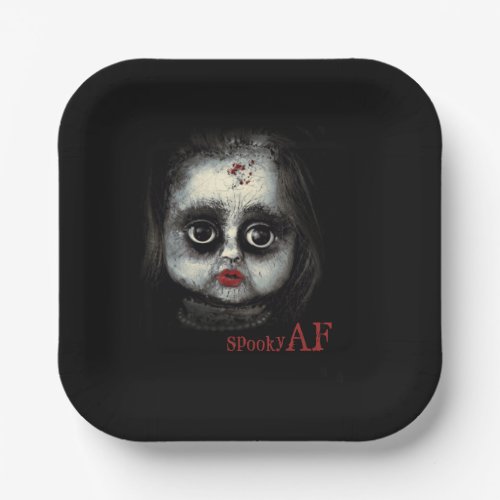 Fun Spooky AF Creepy Goth Doll Face Halloween Paper Plates