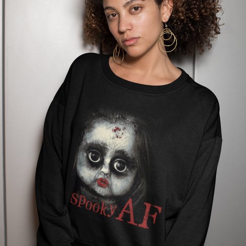 Fun Spooky AF Creepy Goth Doll Face Halloween Sweatshirt