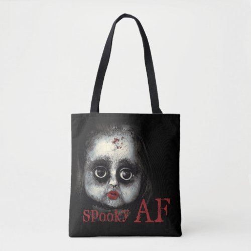 Fun Spooky AF Creepy Goth Doll Face Halloween Tote Bag