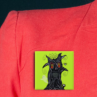 Fun Spooky Black Tree Flame Eyes ghost Cat Spider Pinback Button