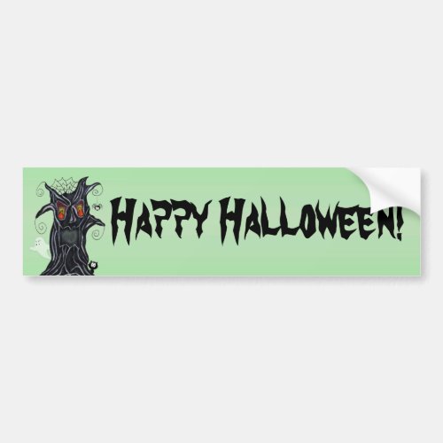 Fun spooky Black Tree Flame Eyes Happy Halloween Bumper Sticker
