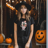 Fun Spooky Blooming Floral Halloween Skull  T-Shirt