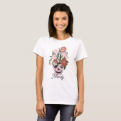 Fun Spooky Blooming Floral Halloween Skull  T-Shirt (Front Full)