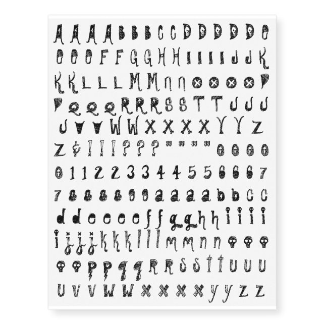 Fun Spooky Creepy Letters Numbers Party Knuckle Temporary Tattoos (Front)