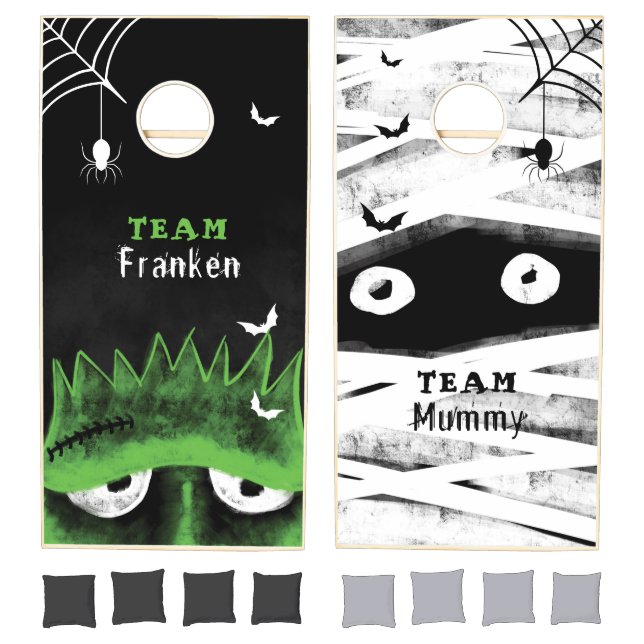 Fun & Spooky frankenstein & Mummy Halloween Team Cornhole Set (Set)
