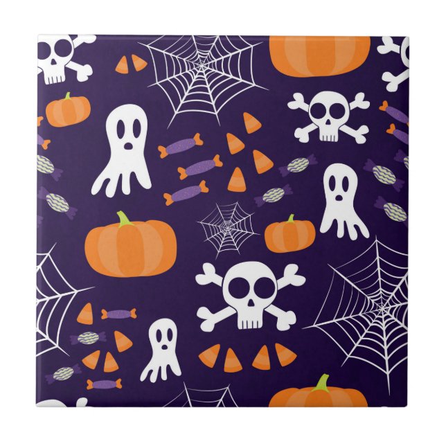 Fun Spooky Halloween Characters Ceramic Tile (Front)