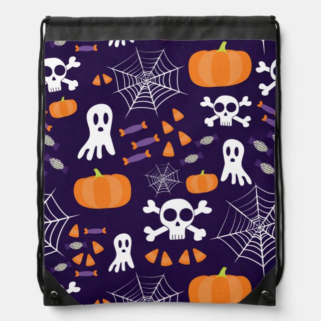 Fun Spooky Halloween Characters Drawstring Bag (Front)