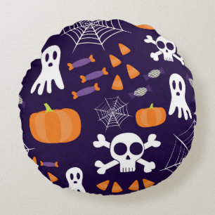 Fun Spooky Halloween Characters Round Pillow