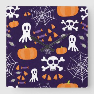Fun Spooky Halloween Characters Square Wall Clock