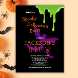 Fun Spooky Halloween Kids Birthday Party Invitation<br><div class="desc">Are you searching for a fun spooky Halloween birthday party invitation that will give your guests goosebumps? Look no further than this black invitation featuring green slime and purple bats on a black backdrop. Use the design tools to personalize the text,  font and colors. Also available as digital download.</div>