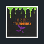 Fun Spooky Halloween Kids Birthday Party Napkins<br><div class="desc">Are you searching for spooky Halloween birthday party paper napkins that will give your guests goosebumps? Look no further than these paper napkins featuring green slime and purple bats. Use the design tools to personalize the text,  font and colors.</div>