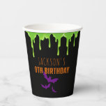 Fun Spooky Halloween Kids Birthday Party Paper Cups<br><div class="desc">Are you searching for spooky Halloween birthday party paper cups that will give your guests goosebumps? Look no further than these paper cups featuring green slime and purple bats. Use the design tools to personalize the text,  font and colors.</div>