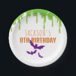 Fun Spooky Halloween Kids Birthday Party Paper Plates<br><div class="desc">Are you searching for spooky Halloween birthday party paper plates that will give your guests goosebumps? Look no further than these paper plates featuring green slime and purple bats. Use the design tools to personalize the text,  font and colors.</div>