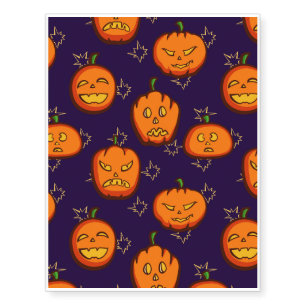Fun Spooky Halloween Pumpkins on Midnight Blue Temporary Tattoos