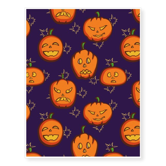 Fun Spooky Halloween Pumpkins on Midnight Blue Temporary Tattoos (Front)