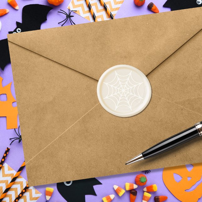 Fun Spooky Spider Web Happy Halloween Wax Seal Sticker (Get into the spooky spirit with our cute Halloween-themed wax seal stickers. )