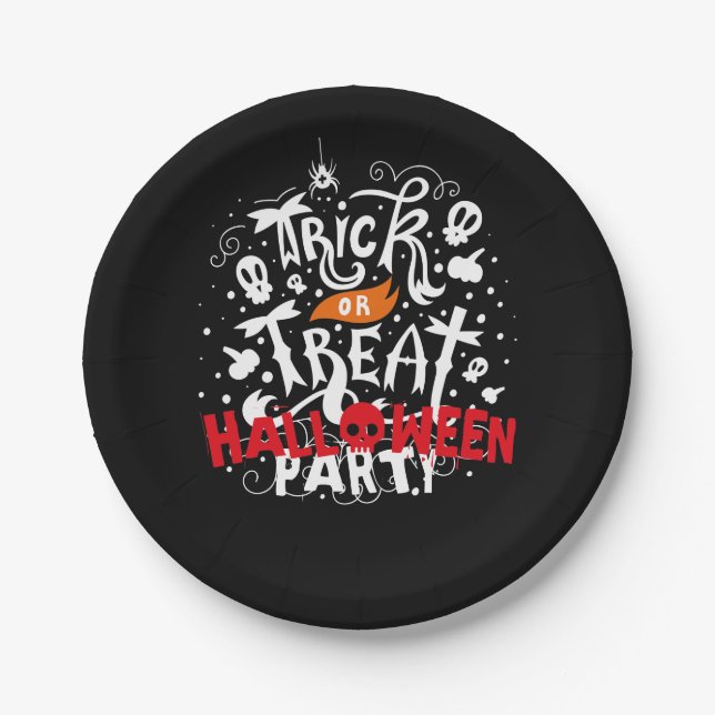 Fun Spooky Trick or Treat Halloween Party Paper Plates (Front)