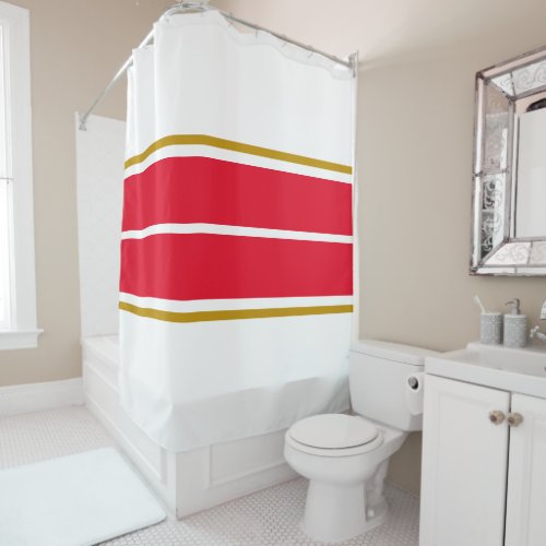Fun Sports Fan Bright Red White Racing Stripes  Shower Curtain