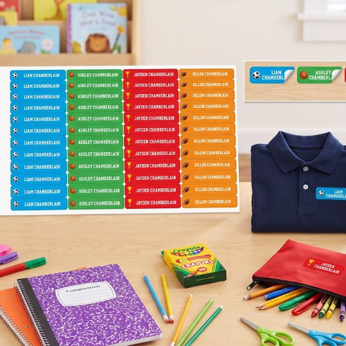Fun Sports Themed Boy Color Coded Kids' Labels