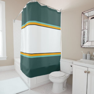 Fun Sporty 70s Orange White Teal Racing Stripes Shower Curtain