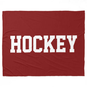 Fun Sporty Athletic White HOCKEY Text On Deep Red Fleece Blanket