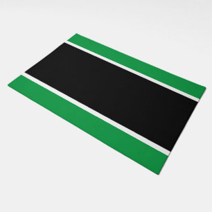 Fun Sporty Black White Bright Green Racing Stripes Doormat