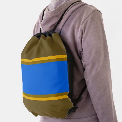 Fun Sporty Bright Blue Yellow Brown Racing Stripes Drawstring Bag