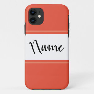 Fun Sporty Bright Orange White Racing Stripes Text iPhone 11 Case