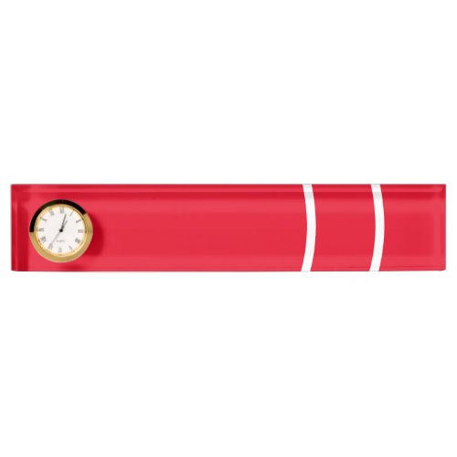 Fun Sporty Bright Red White Curved Stripes Clock Desk Name Plate