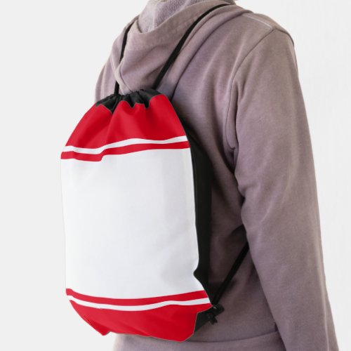 Fun Sporty Bright Red Wide White Racing Stripes Drawstring Bag