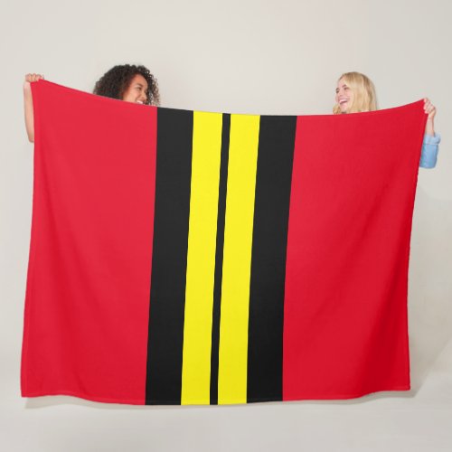 Fun Sporty Bright Red Yellow Black Racing Stripes Fleece Blanket