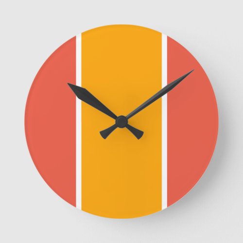 Fun Sporty Bright Yellow White Stripes On Orange Round Clock