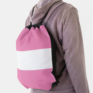 Fun Sporty Chic Colorful Pink White Wide Stripes Drawstring Bag