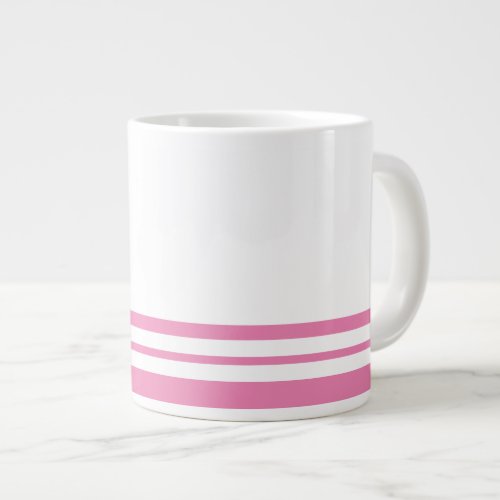 Fun Sporty Chic Pink White  Bottom Racing Stripes Giant Coffee Mug