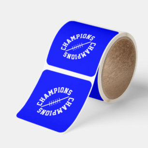 Fun Sporty Cool Football CHAMPIONS On Bright Blue Square Sticker