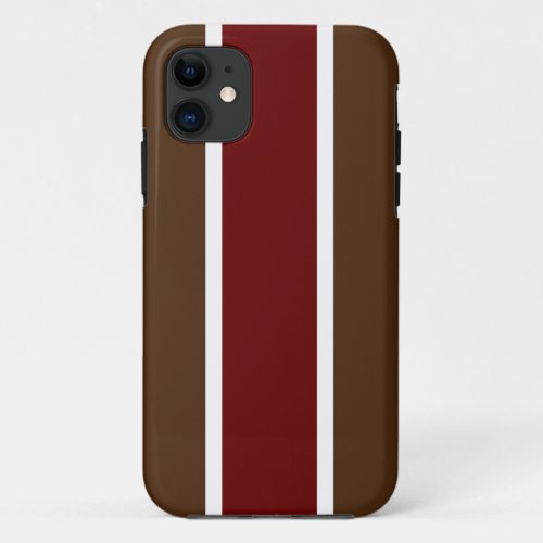 Fun Sporty Dark Red Cocoa Brown Racing Stripes iPhone 11 Case