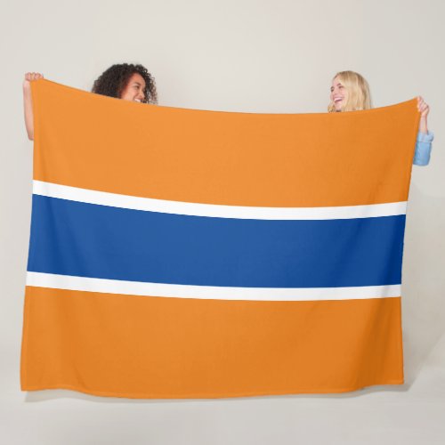 Fun Sporty Deep Blue Bold Orange White Stripes Fleece Blanket