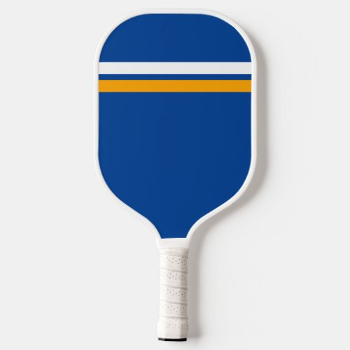 Fun Sporty Deep Blue White Yellow Accent Stripes Pickleball Paddle