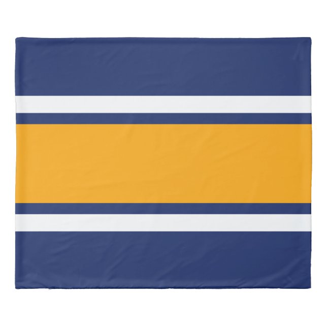 Fun Sporty Navy Blue Golden Yellow White Stripes Duvet Cover (Back)