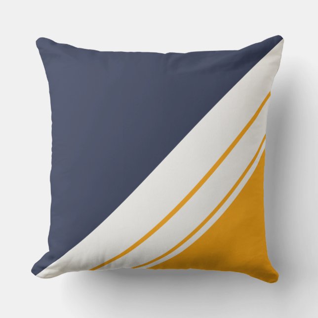 Fun Sporty Navy Blue Yellow White Racing Stripes  Outdoor Pillow (Front)