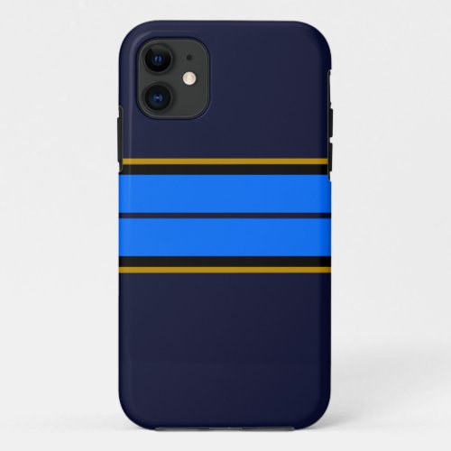 Fun Sporty Navy Twin Electric Blue Racing Stripes iPhone 11 Case