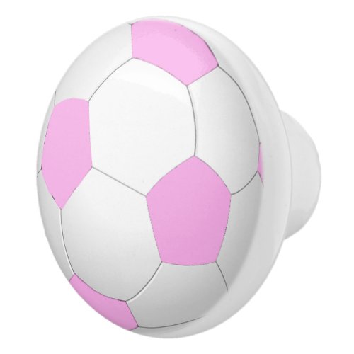 Fun Sporty Pastel Pink White Soccer Ball Ceramic Knob