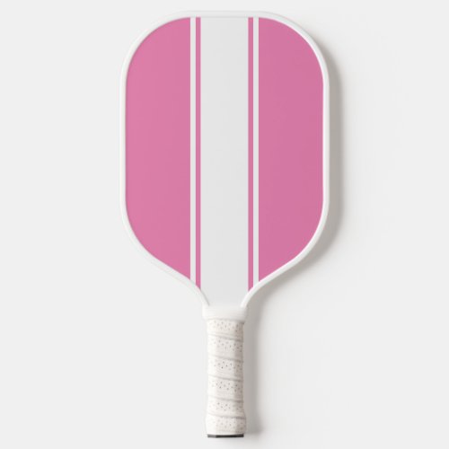 Fun Sporty Pink Slim White Vertical Racing Stripes Pickleball Paddle
