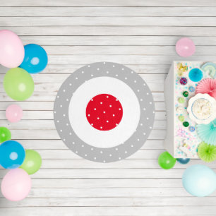 Fun Sporty Red Center Light Gray White Rings Dots Outdoor Rug