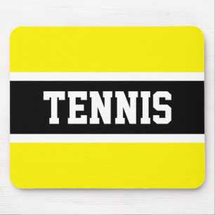 Fun Sporty TENNIS Text Bright Yellow Black Stripes Mouse Pad
