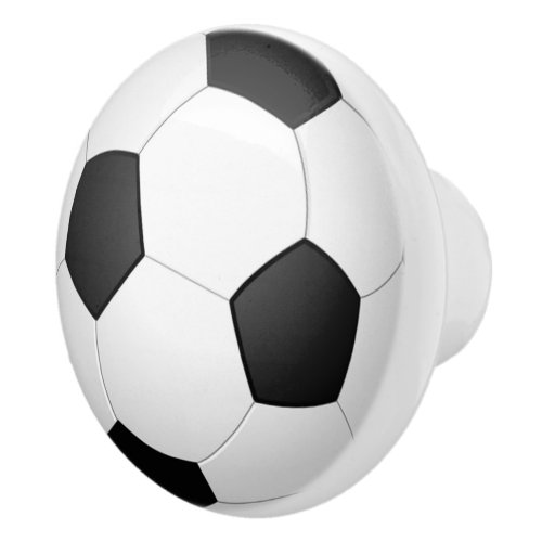 Fun Sporty Traditional Black White Soccer Ball Ceramic Knob