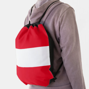 Fun Sporty Wide Colorful Bright Red White Stripes Drawstring Bag