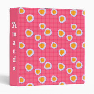 Fun spots on a coral pink checkered background 3 ring binder