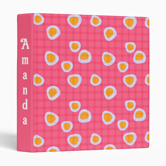 Fun spots on a coral pink checkered background 3 ring binder (Front/Spine)