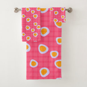 Fun spots on a coral pink checkered background bath towel set